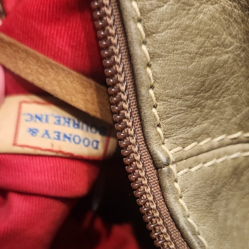 Dooney & Bourke Olive Green Leather Shoulder Bag with Brown Accents